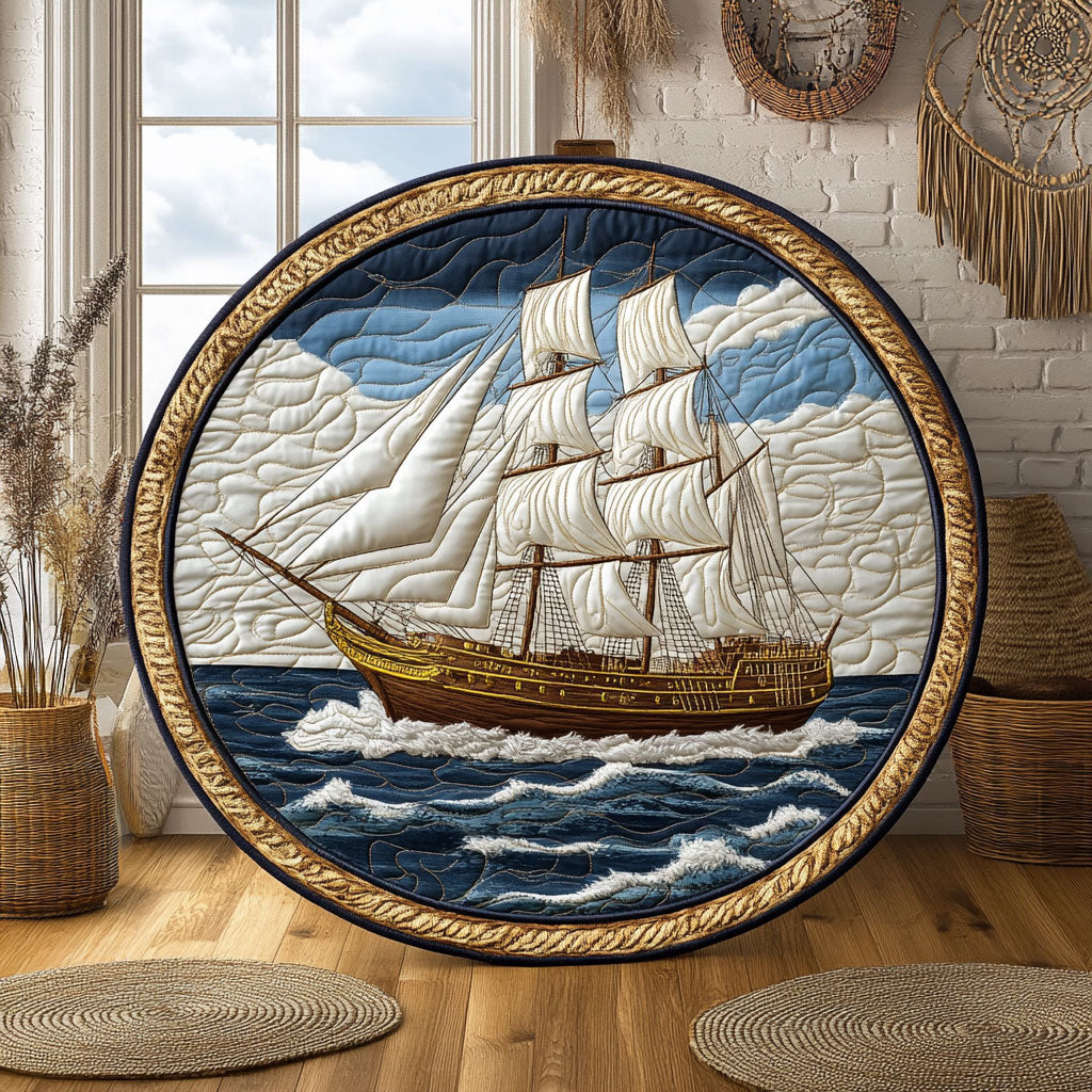 Sailboat In Sea WY0206041CL Quilted Round Mat