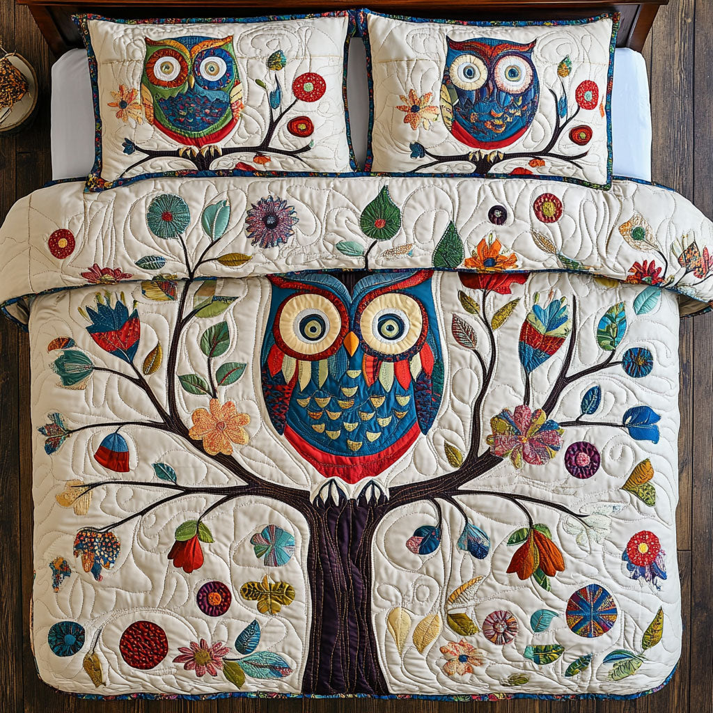 Colorful Owl In Tree WY0802024CL Duvet Cover Set
