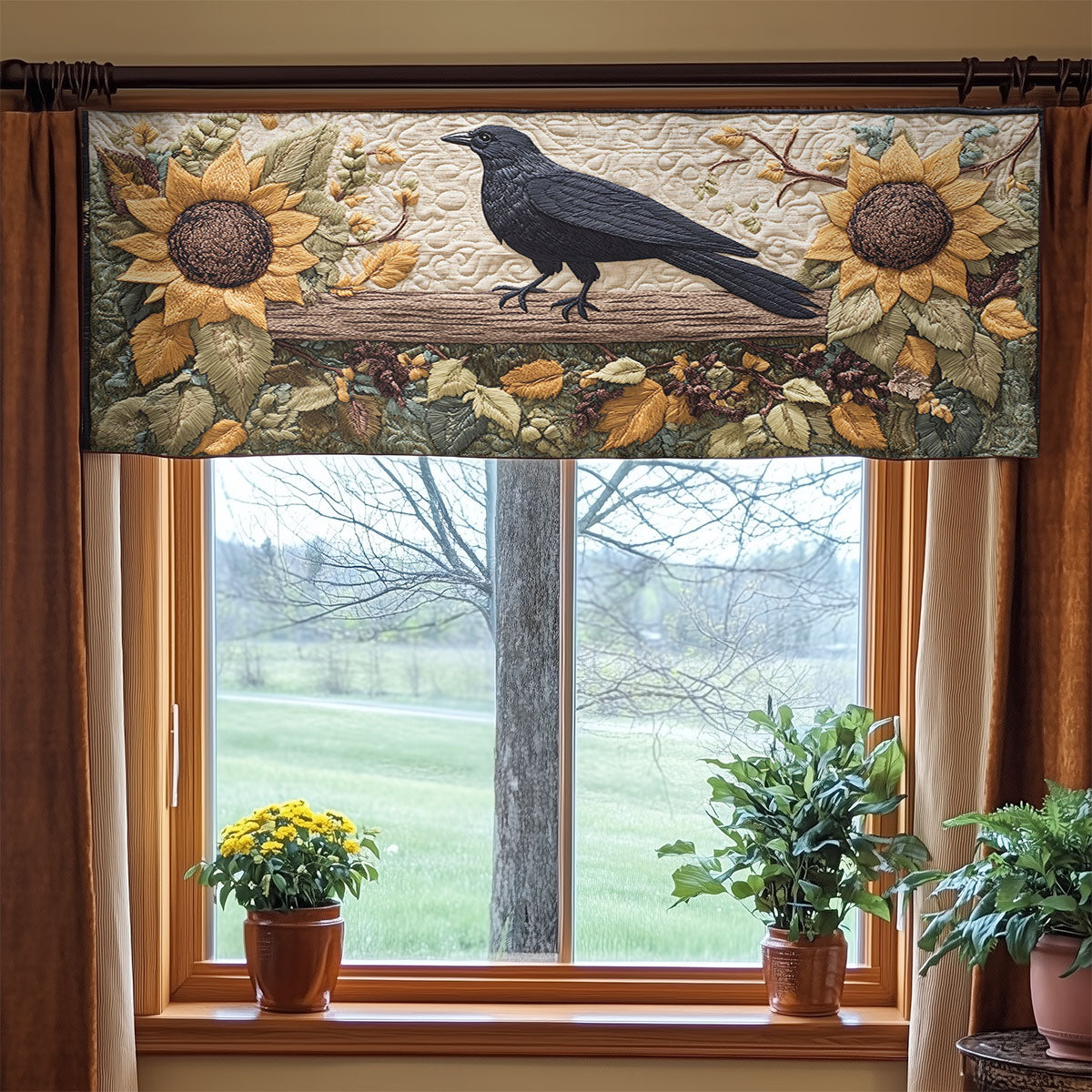 Midnight Field Crow WN2907074CL Quilted Valance