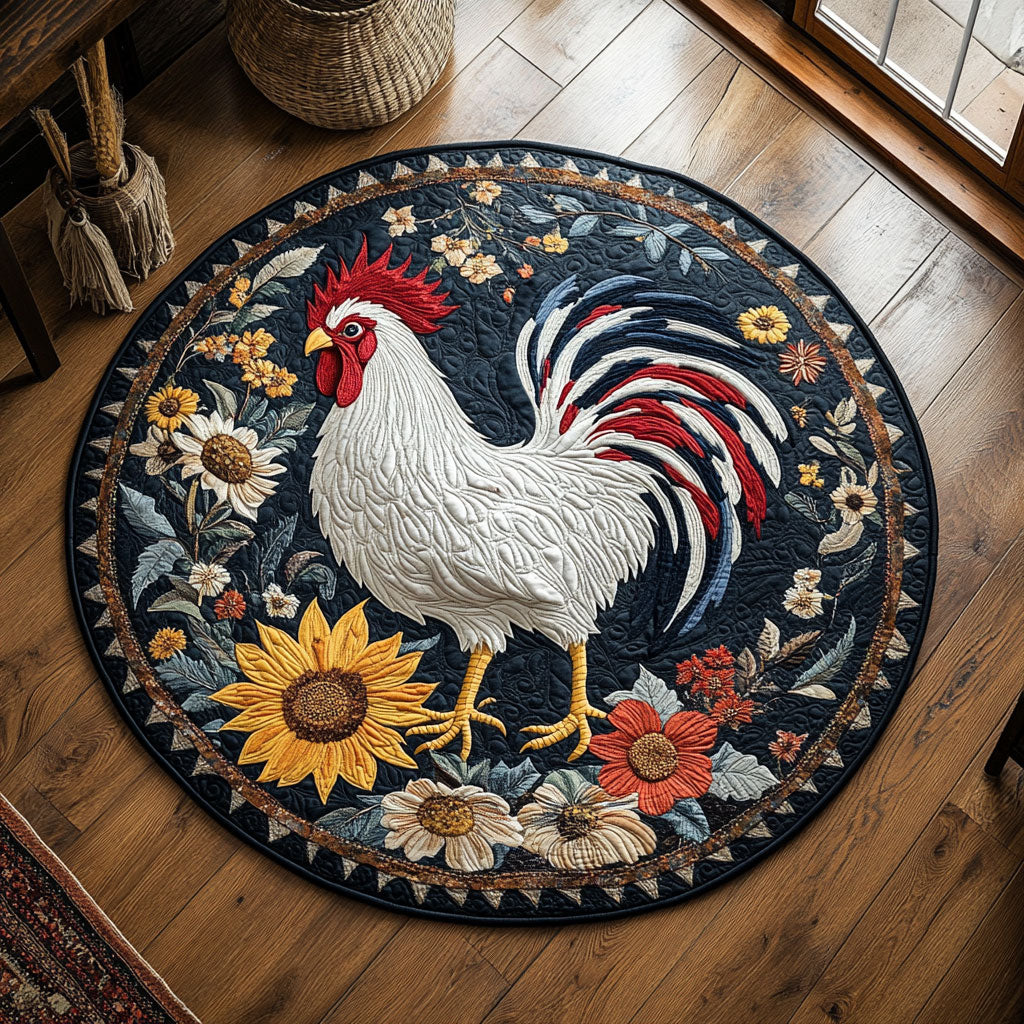 Majestic White Rooster WY2805034CL Quilted Round Mat