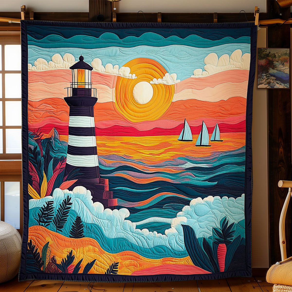 Lighthouse In Sunset WY2003077CL Quilt