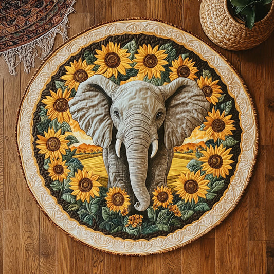 Sunflower Wreath Elephant WY1006028CL Quilted Round Mat