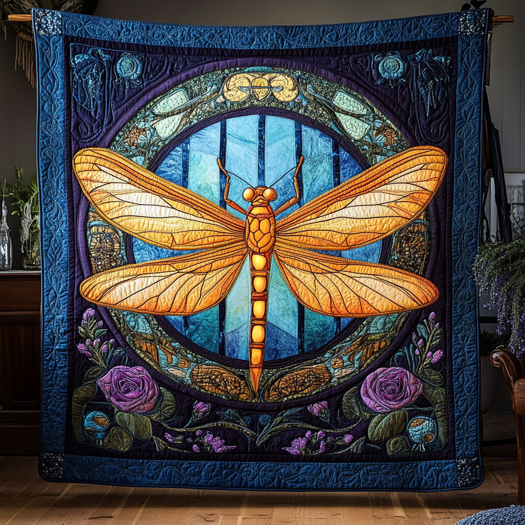 Fire Dragonfly In Flower WY1706017CL Quilt