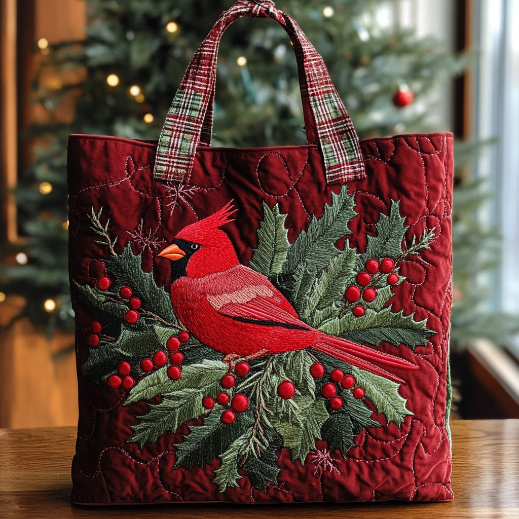 Festive Cardinal Bloom CW2309010CL Quilted Tote Bag