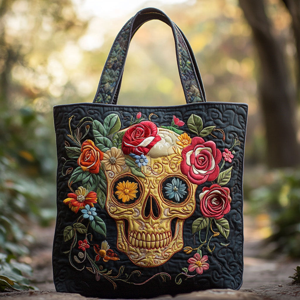 Skull Blossom WN2509063CL Quilted Tote Bag