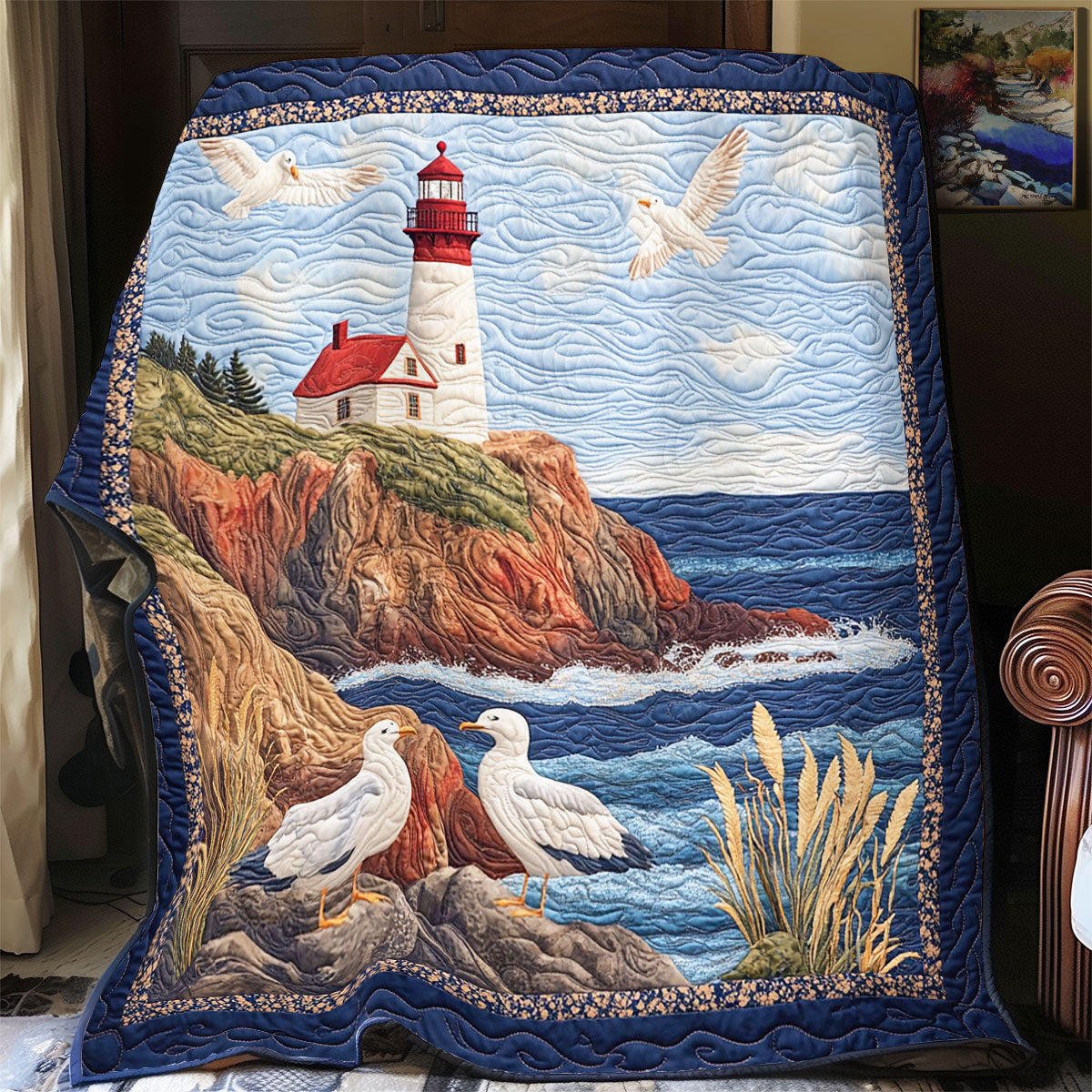 Seagull And Lighthouse WY2403026CL Quilt