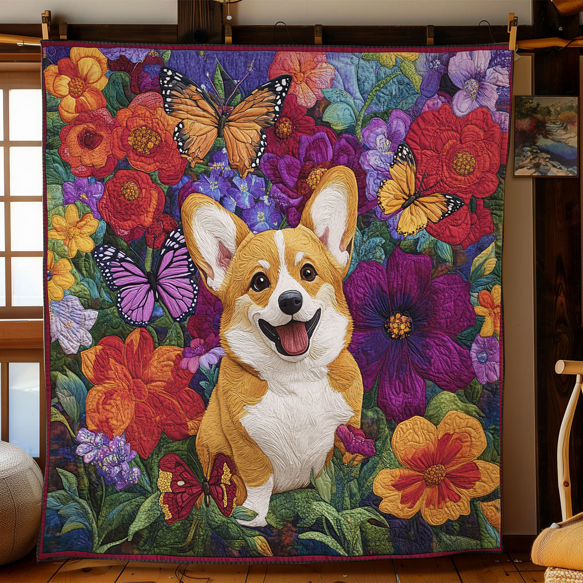 Corgi in Garden CW2107006CL Quilt