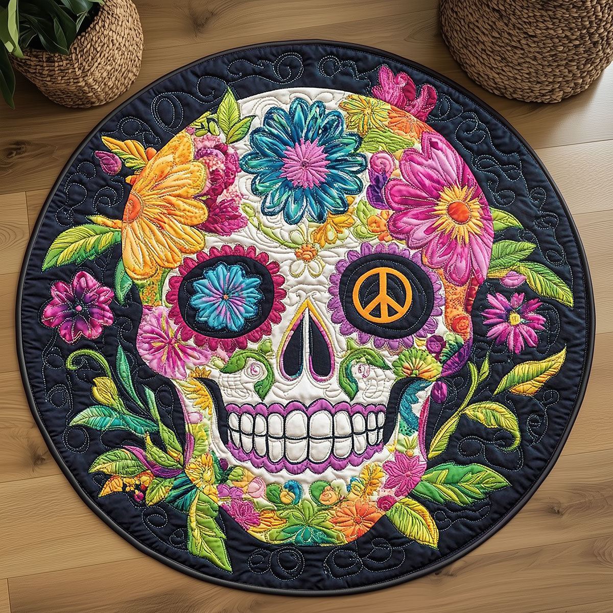 Hippie Sugar Skull WP2204037CL Quilted Round Mat