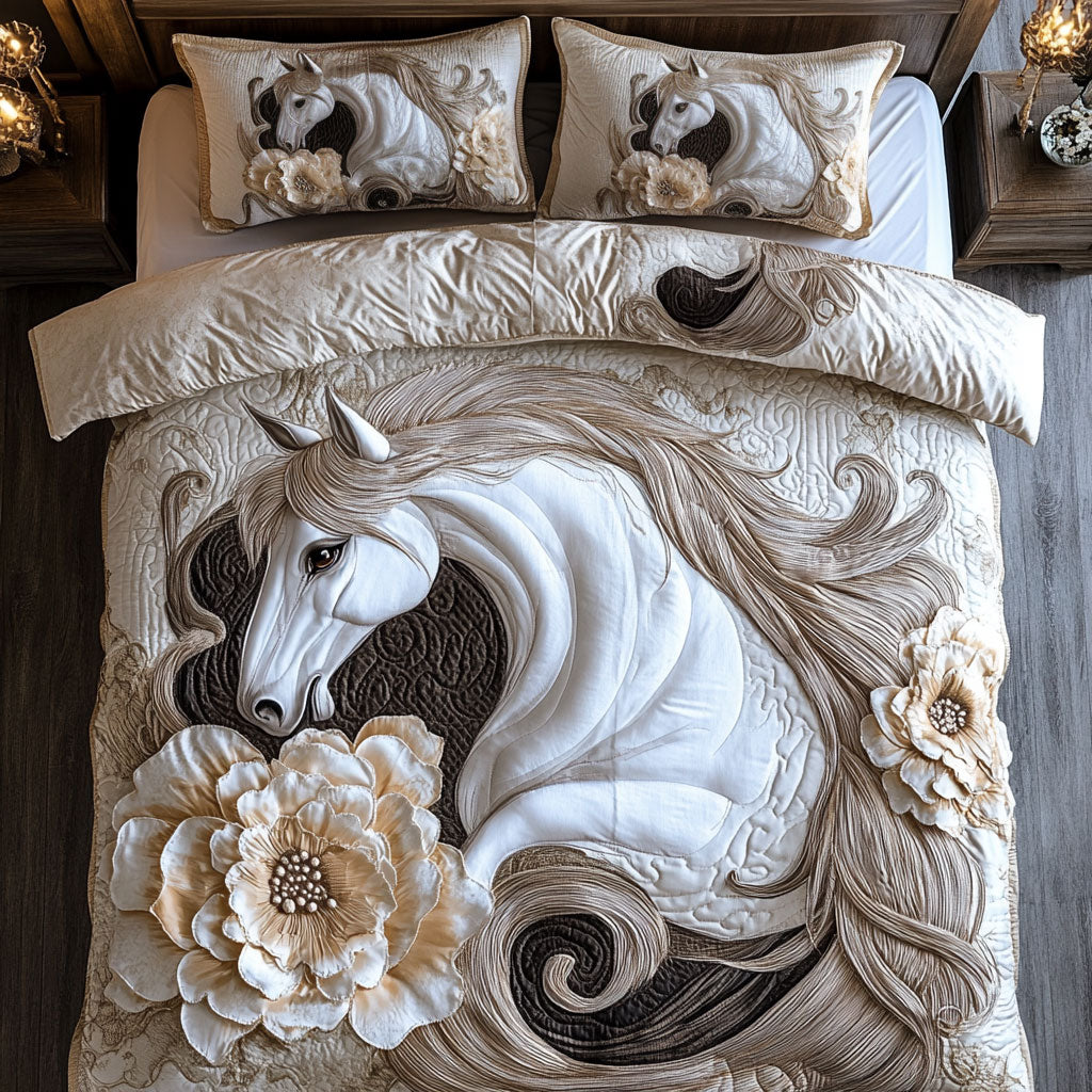 White Horse In Flower WY1202069CL Duvet Cover Set