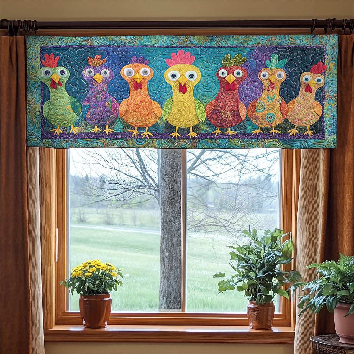 ColorPop Chickens WN1406058CL Quilted Valance