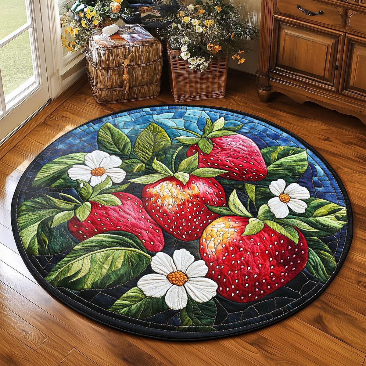 Strawberry Garden WP2204066CL Quilted Round Mat