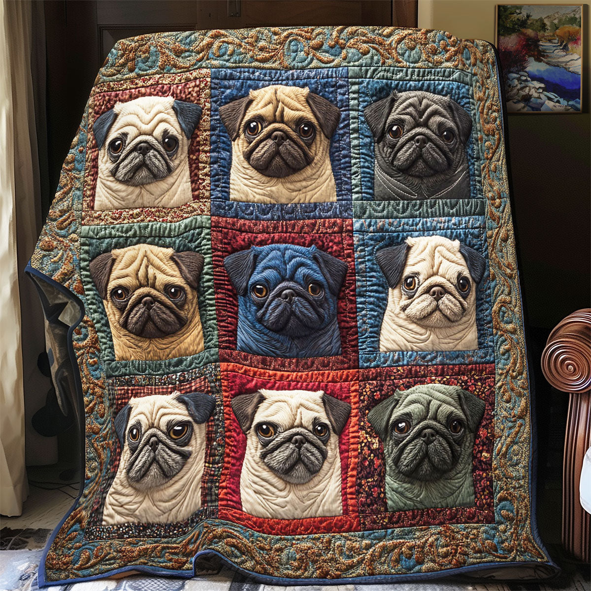 Pug Portraits WY1103035CL Quilt