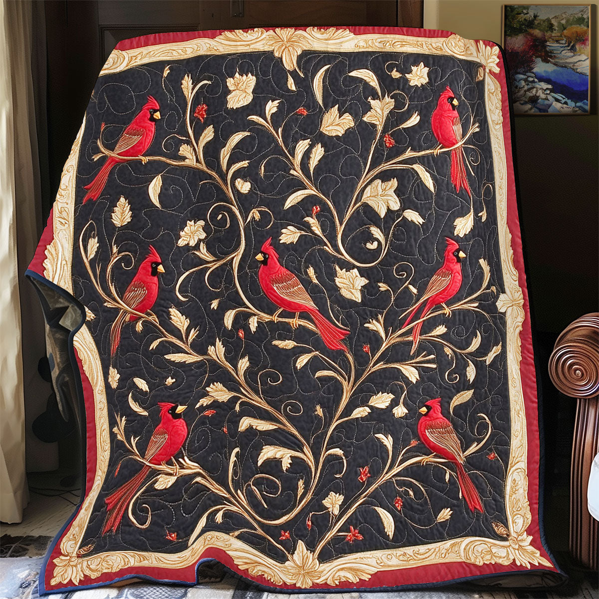 Gold Tree And Cardinal WY1902073CL Quilt