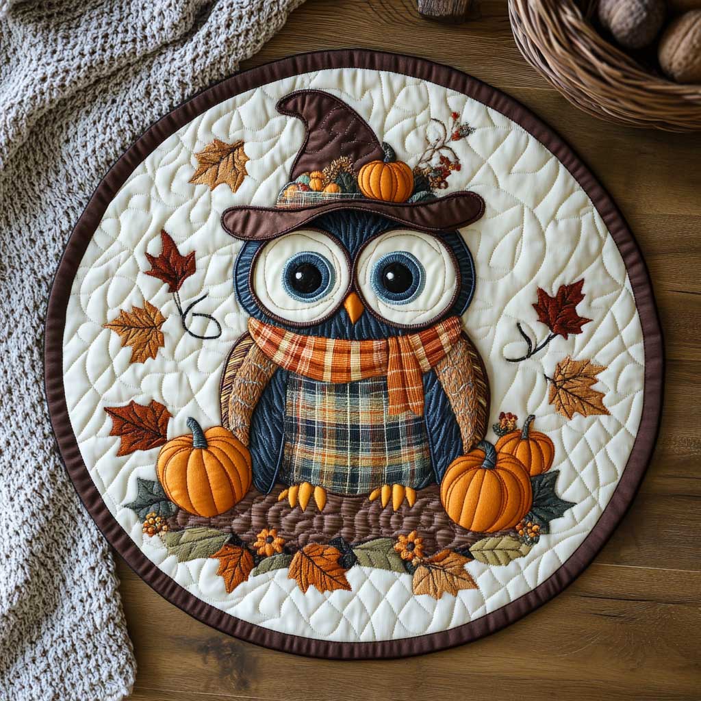 Pumpkin Owl WN1903027CL Quilted Round Mat