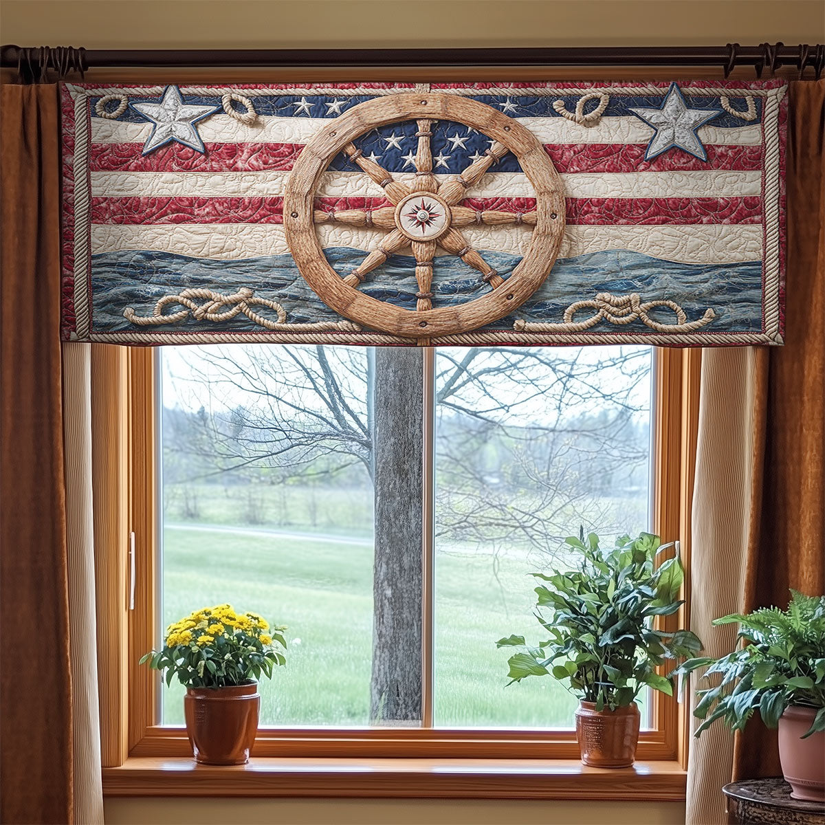 Ship Wheel Freedom WN0906083CL Quilted Valance