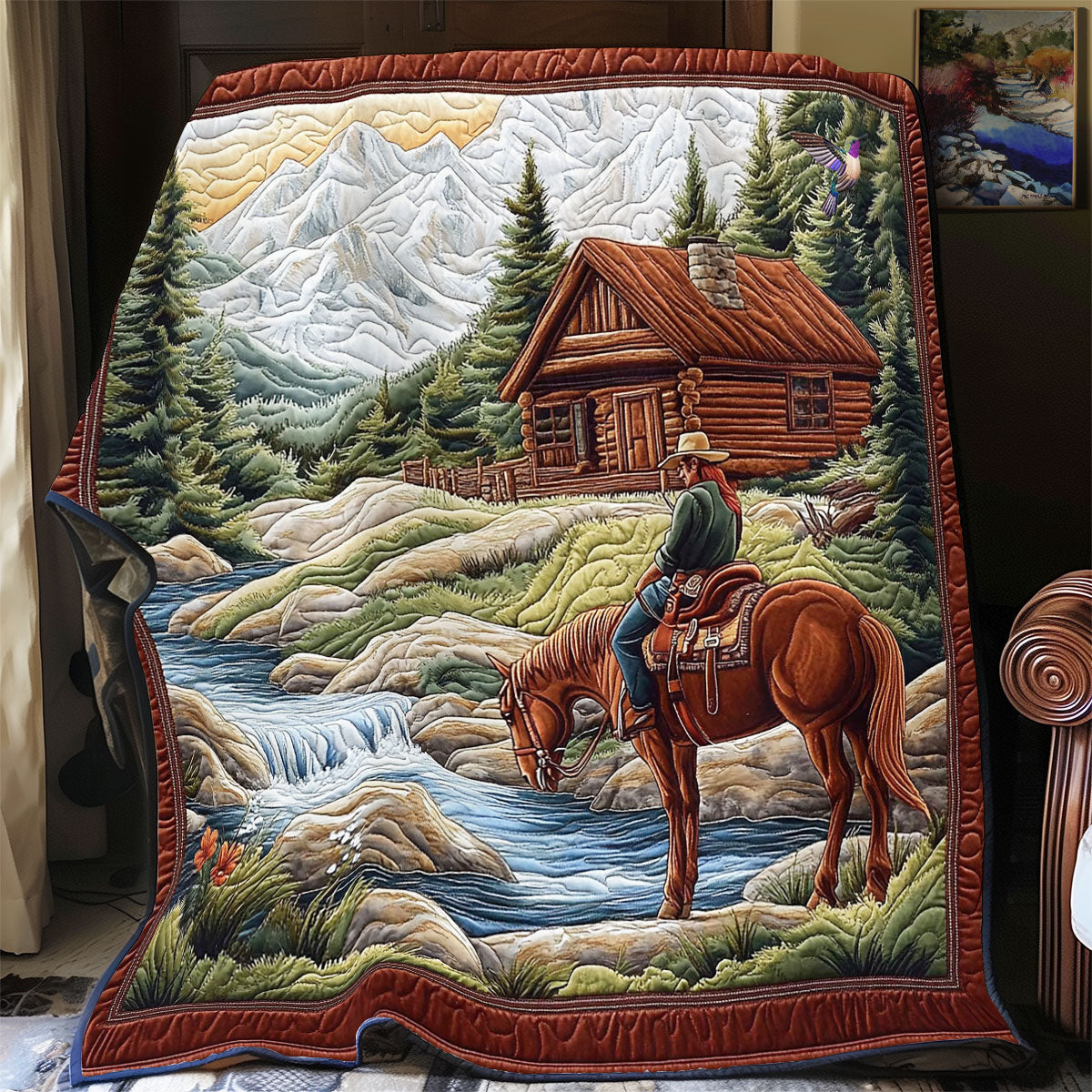 Cowboy In Village WY2012040CL Quilt