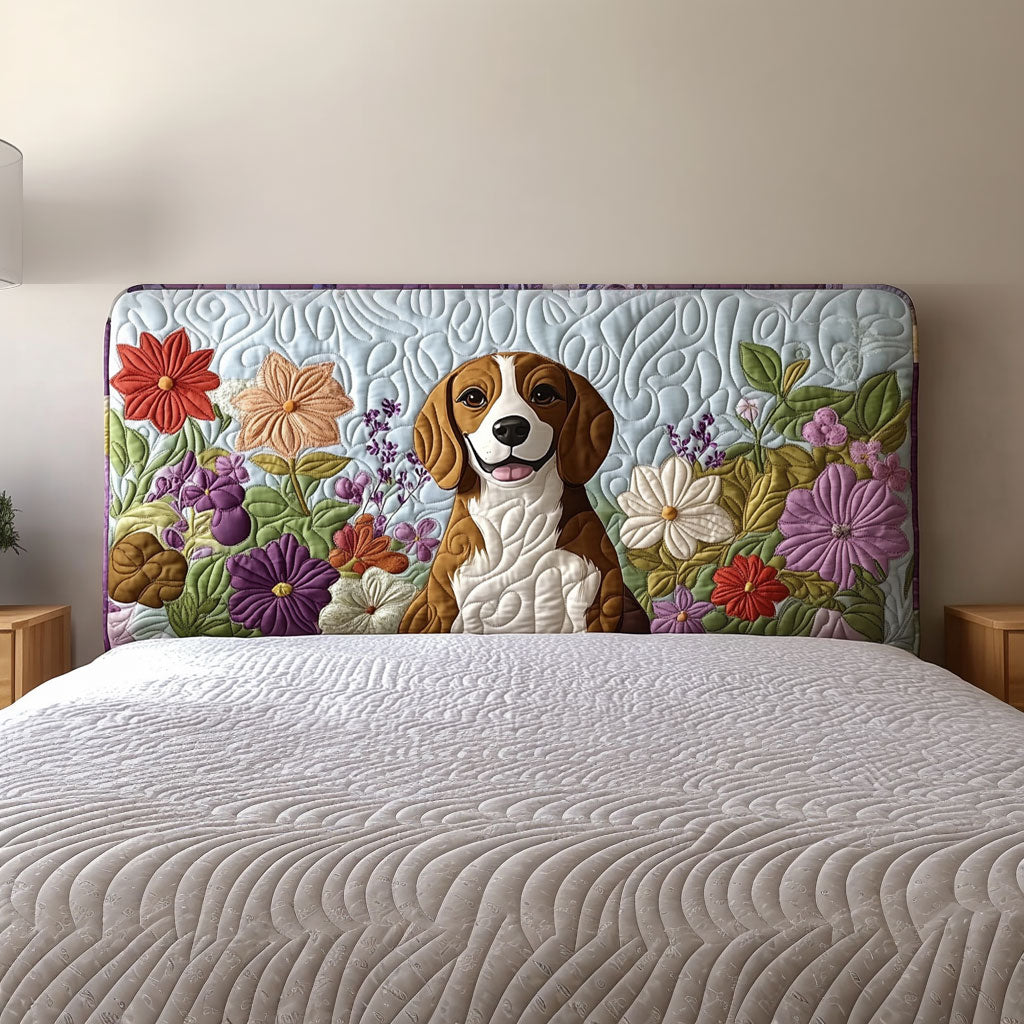 Floral Beagle Dog QA2412004CL Quilted Headboard Slipcover