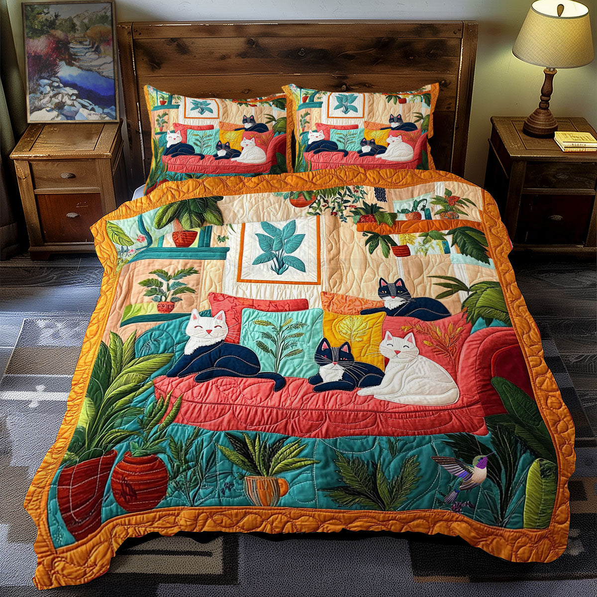 Cozy Cat Family WY1912005CL Duvet Cover Set