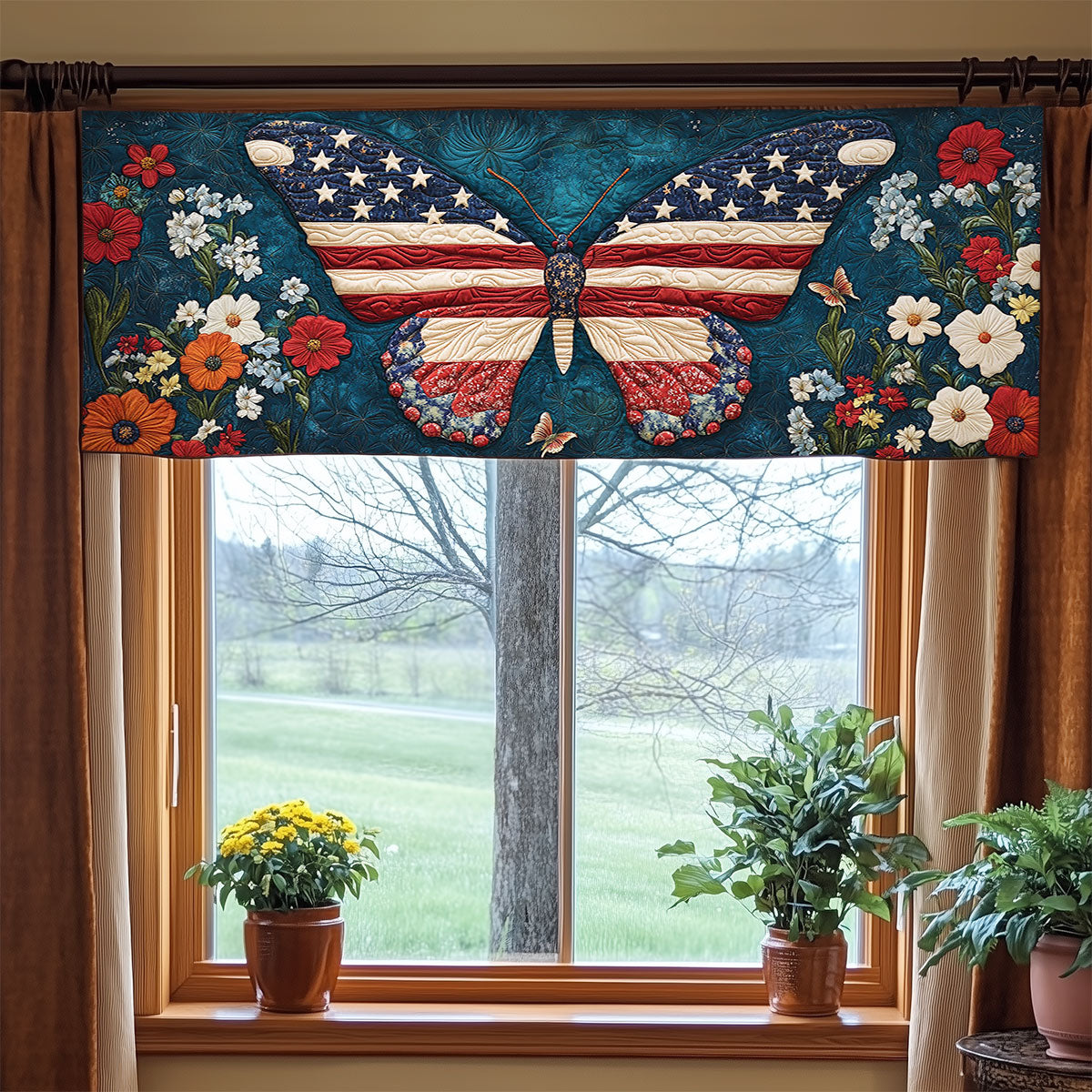 Patriotic Butterfly WJ0906031CL Quilted Valance