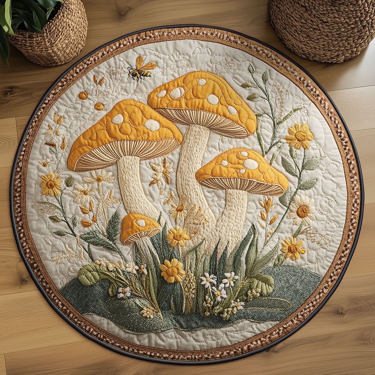 Mushroom And Wildflower WY2203079CL Quilted Round Mat