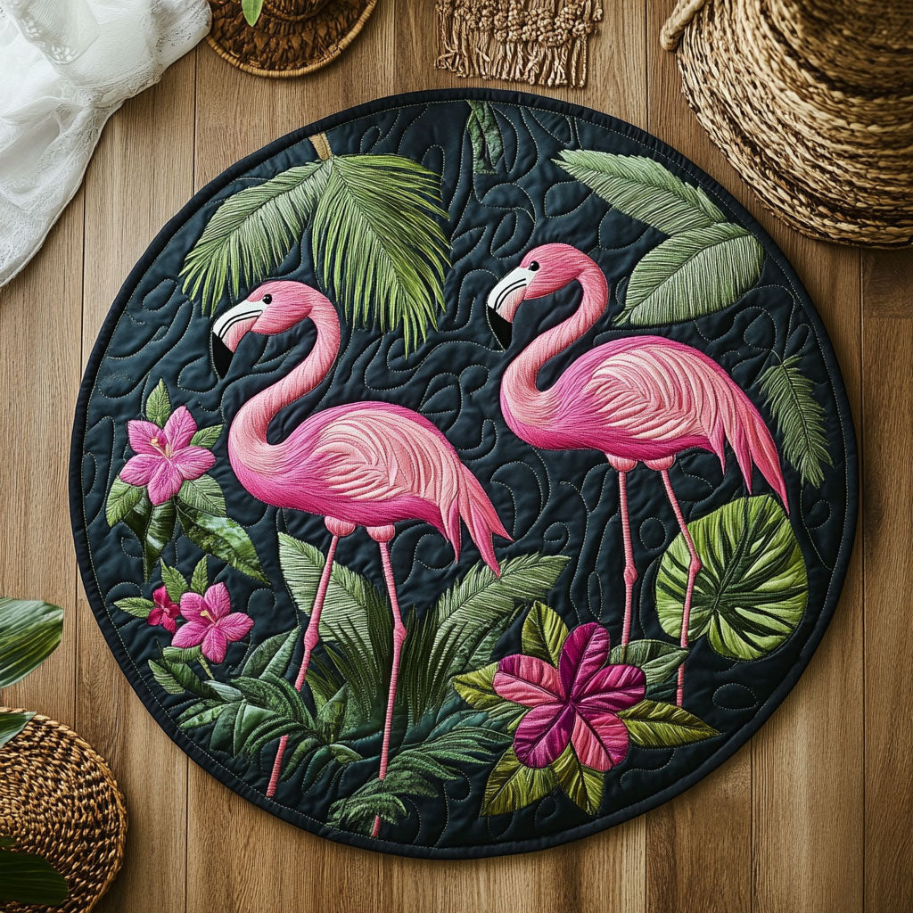 Exotic Flamingo Garden WY3006065CL Quilted Round Mat