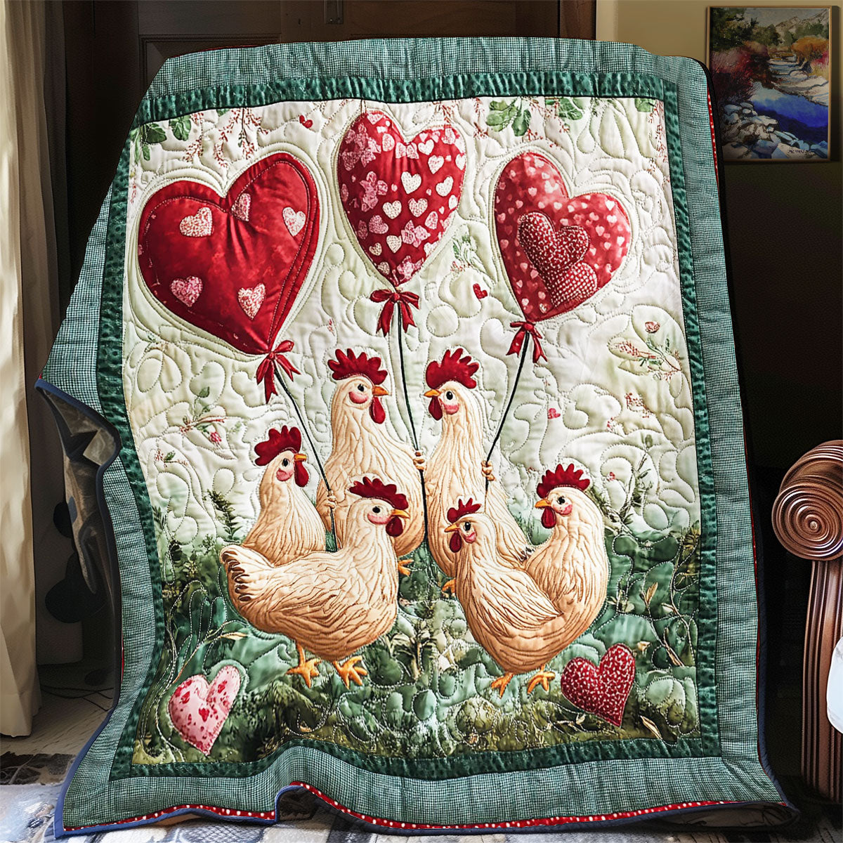 Heart Balloon And Chicken WY1701043CL Quilt