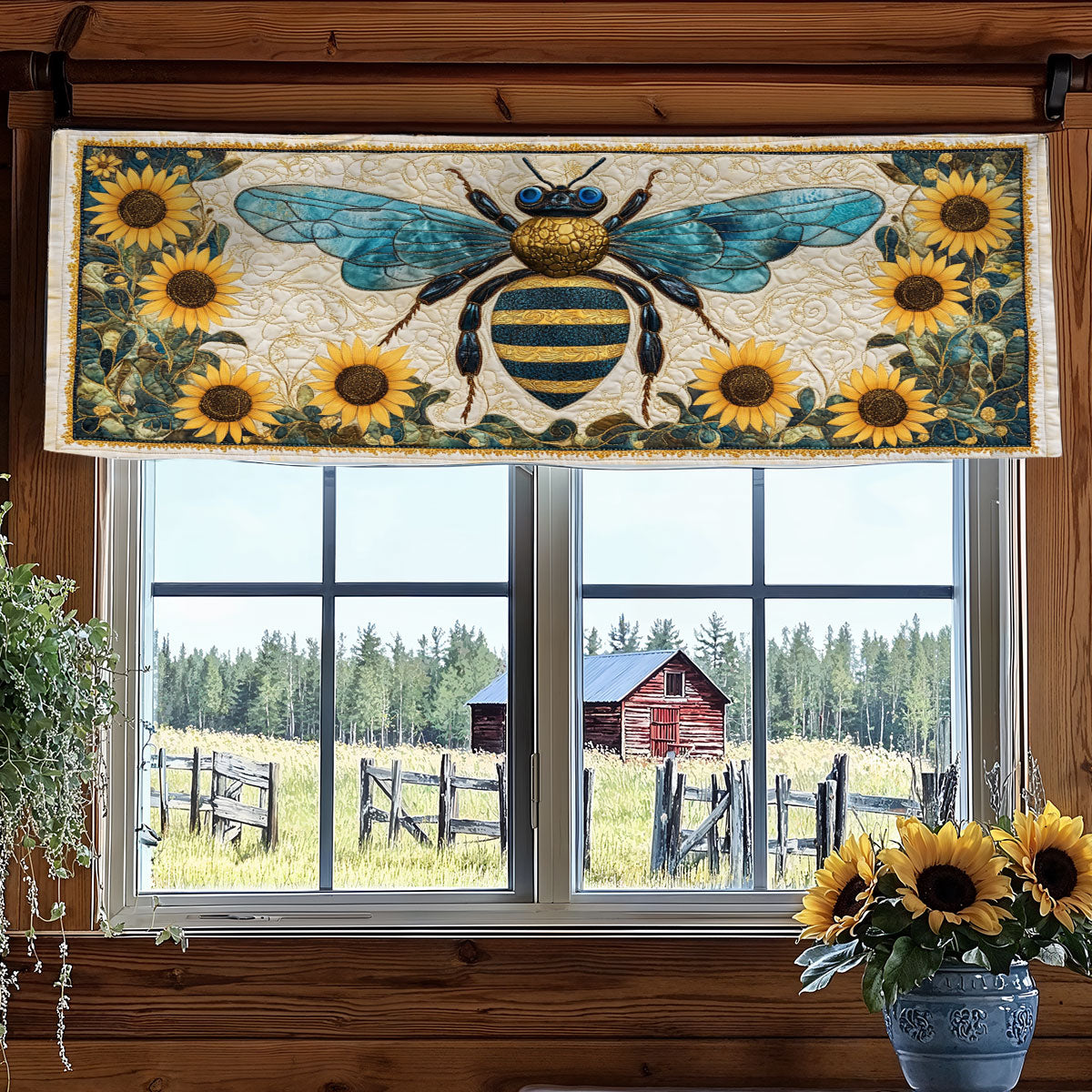 Regal Sunflower Bee WY1407013CL Quilted Valance