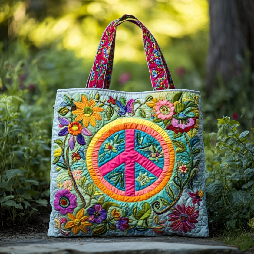 Floral Peace Sign XR2709004CL Quilted Tote Bag