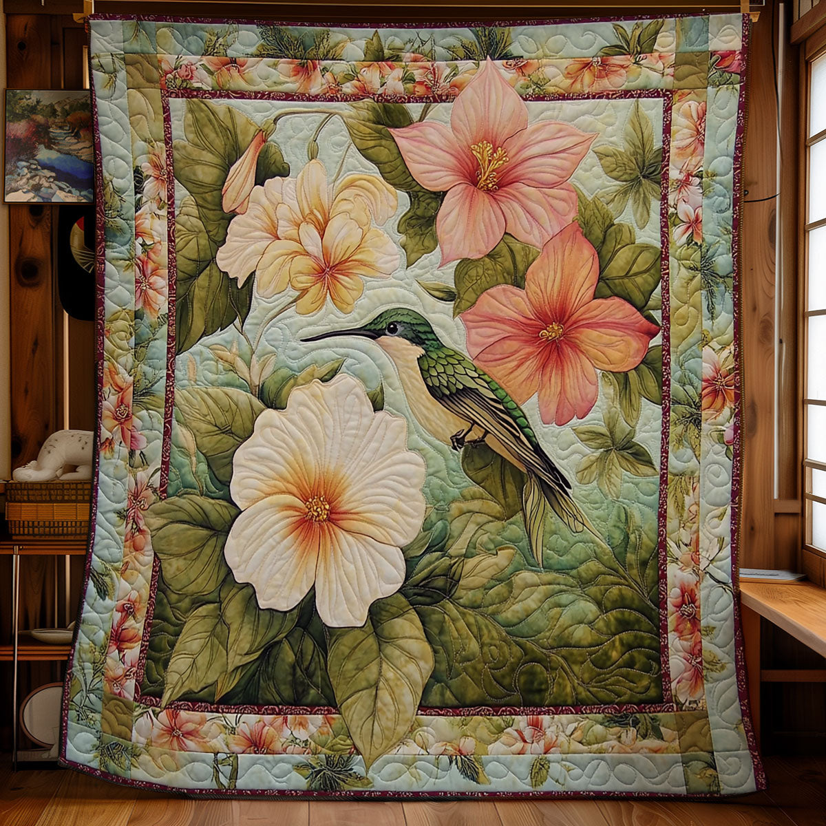Flower Hummingbird WY0301042CL Quilt