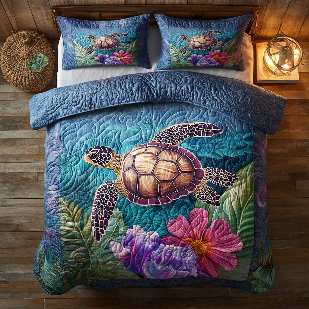 Turtle Flower Ocean WY3112049CL Duvet Cover Set
