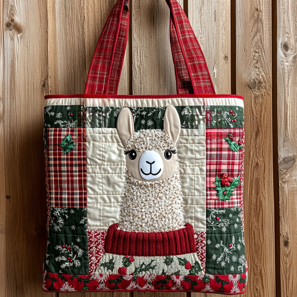 Llama Festive Plaid WN1711042CL Quilted Tote Bag