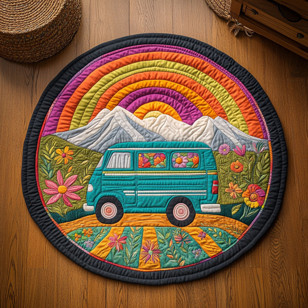 Van Frontal Colorful Rainbow WY1906063CL Quilted Round Mat