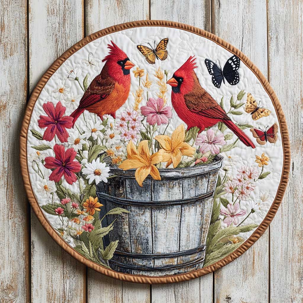 Butterflies And Cardinals WN0904008CL Quilted Round Mat