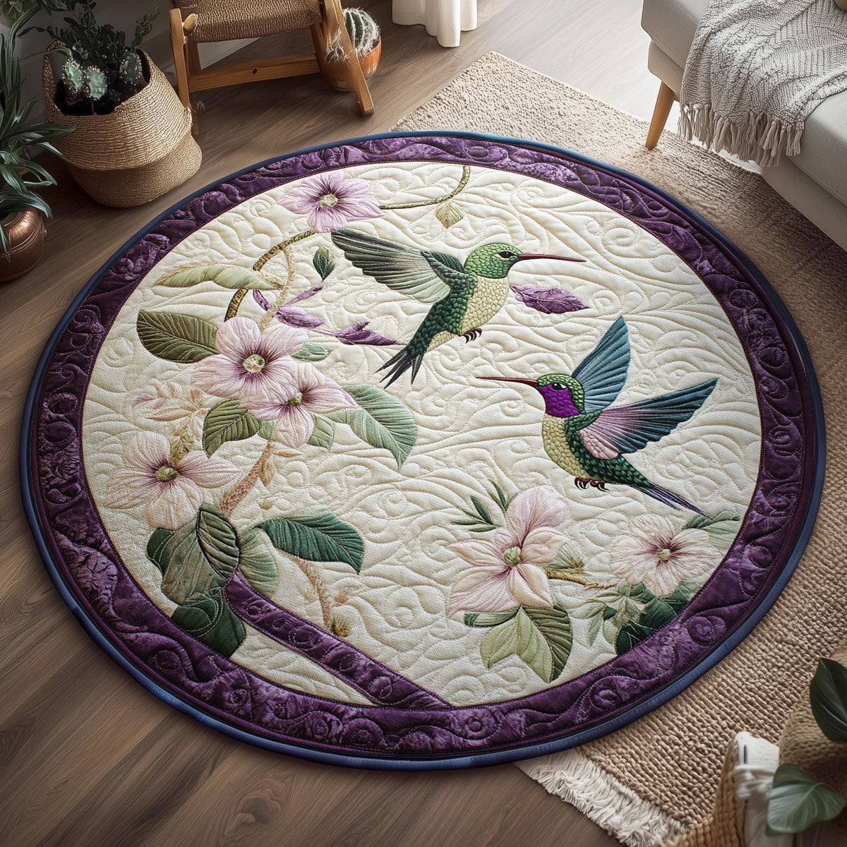 Floral Hummers WY2203047CL Quilted Round Mat
