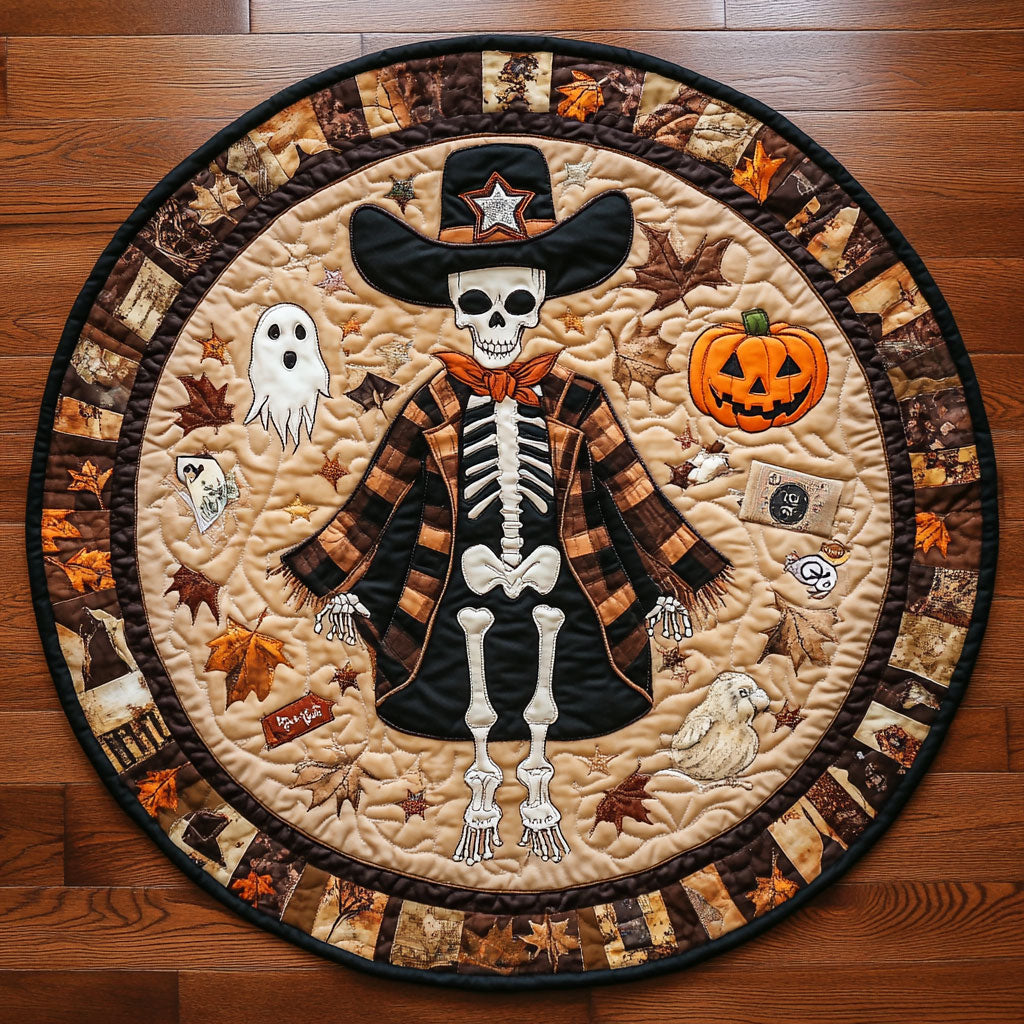 Skeleton Cowboy WY2008096CL Quilted Round Mat