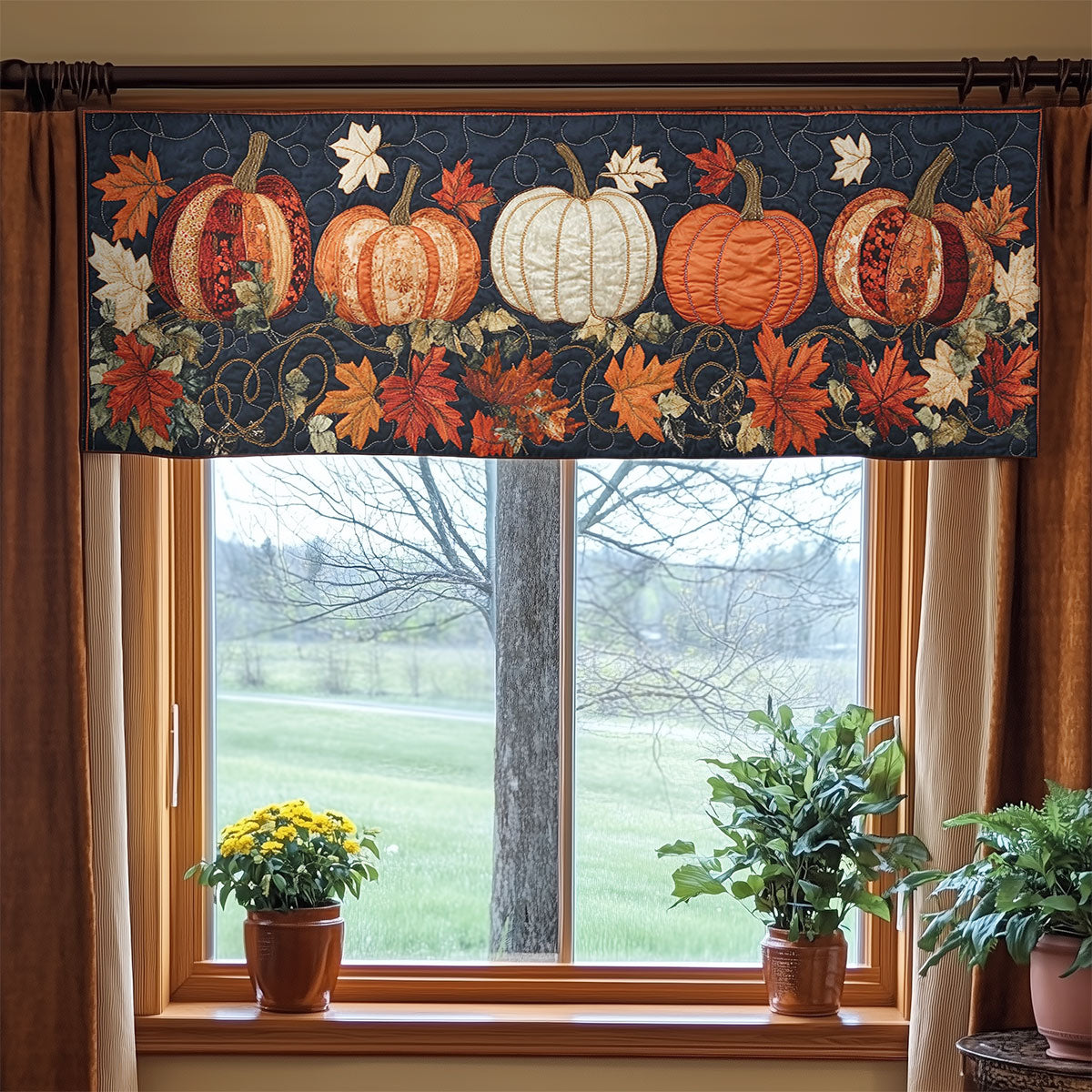 Pumpkin Patchwork WN2307078CL Quilted Valance