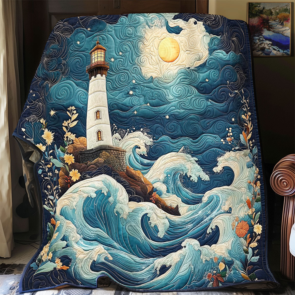 Lighhouse In Midnight Ocean WY2003066CL Quilt