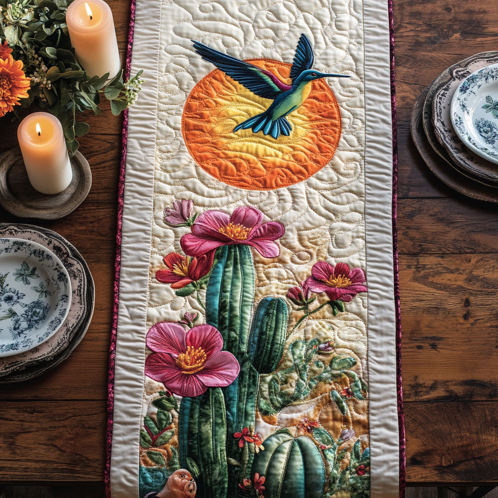 Hummingbird Cactus Sunset CW3006023CL Quilted Table Runner