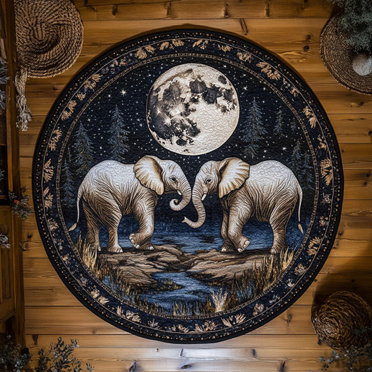 Moon Love Couple Elephant WY1006017CL Quilted Round Mat