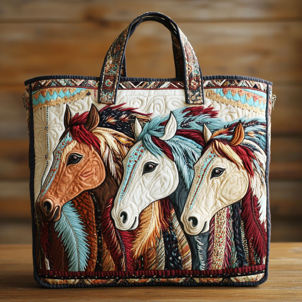 Horse Native American CW0801007CL Quilted Tote Bag