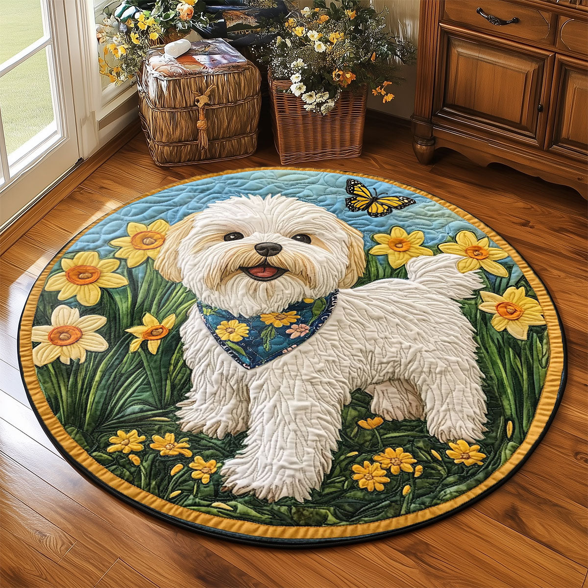 White Cute Terrier WP2204073CL Quilted Round Mat