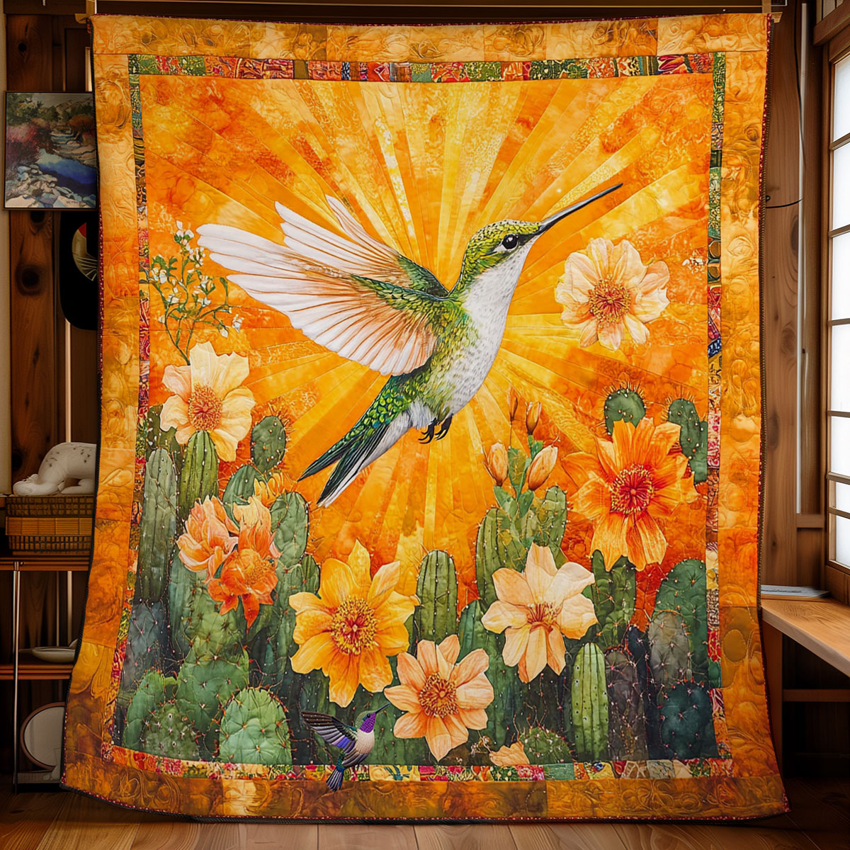 Hummingbird And Cactus Flower WY2512014CL Quilt