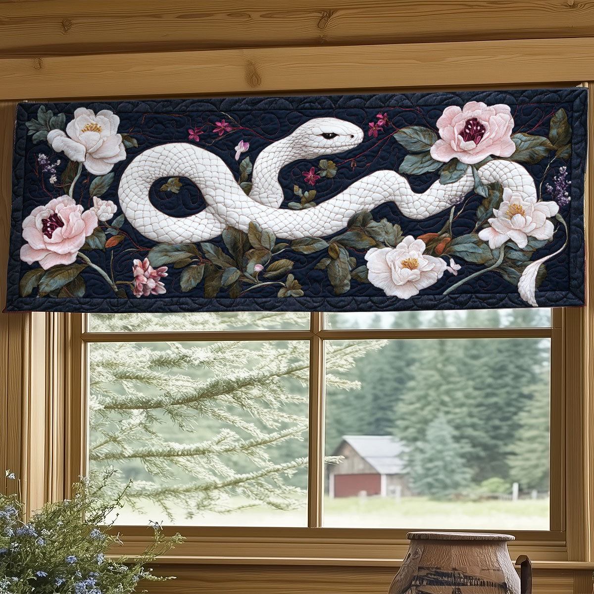 Floral White Snake WY3005050CL Quilted Valance