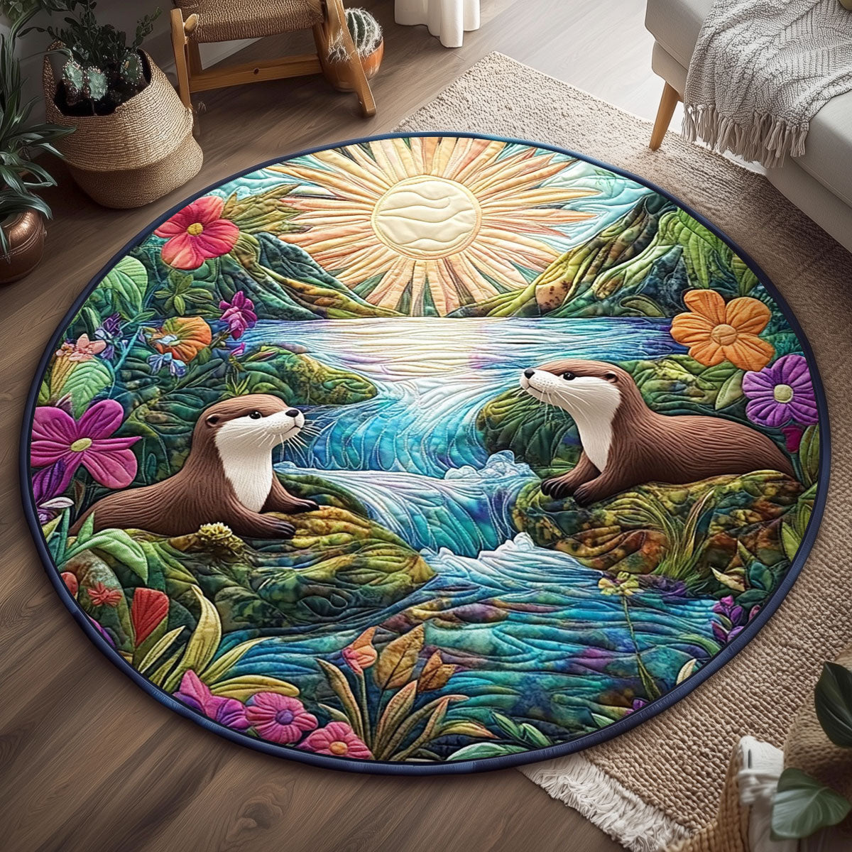 Otter Family WJ1504031CL Quilted Round Mat