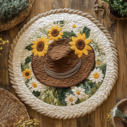 Flower Cowboy Hat WX2105016CL Quilted Round Mat