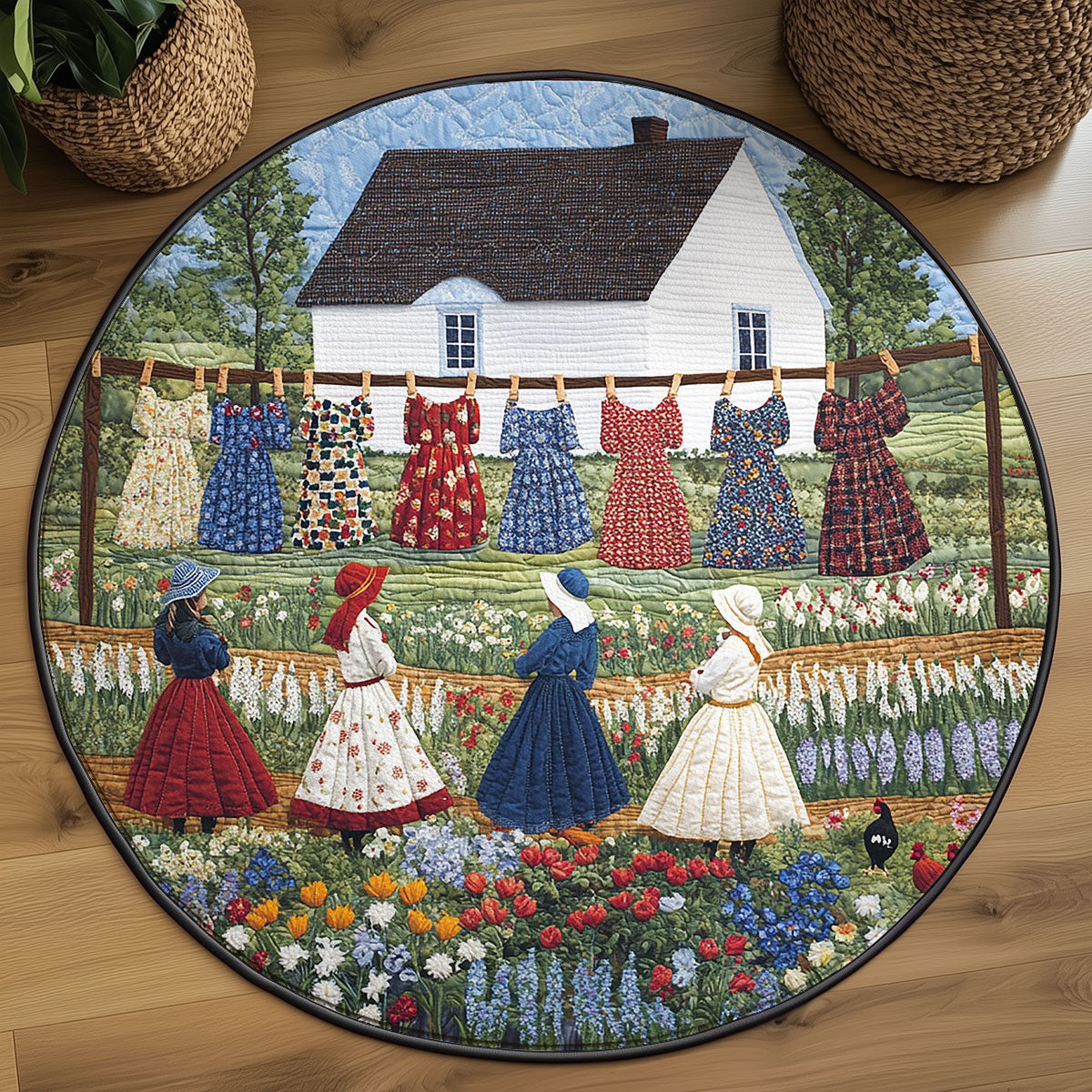 Cozy Storybook Village WJ2003076CL Quilted Round Mat
