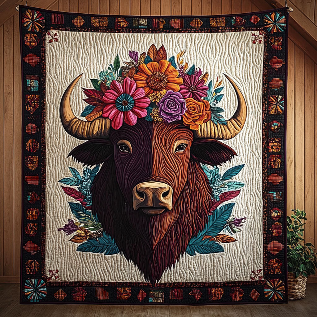 Bison With Floral Crown DH1209006CL Quilt