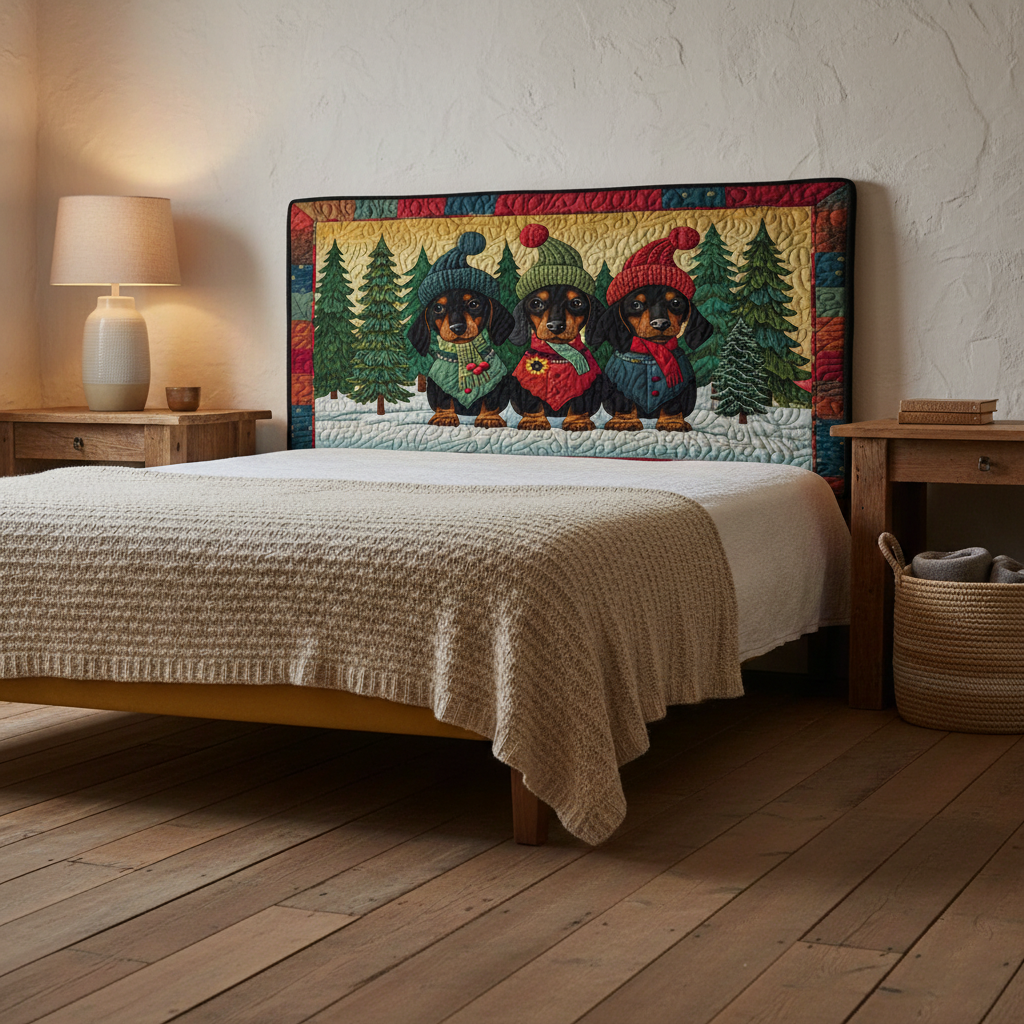 Warmy Dachshund Winter XR0512013CL Quilted Headboard Slipcover