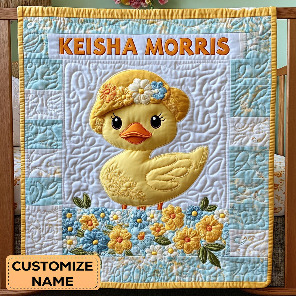 Yellow Hat Duckling WY2607019CL Personalized Baby Quilt