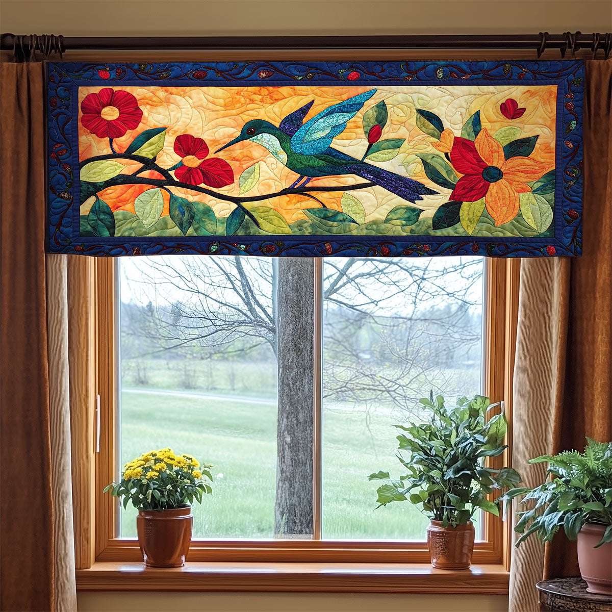 Vibrant Hummingbird WY3005053CL Quilted Valance